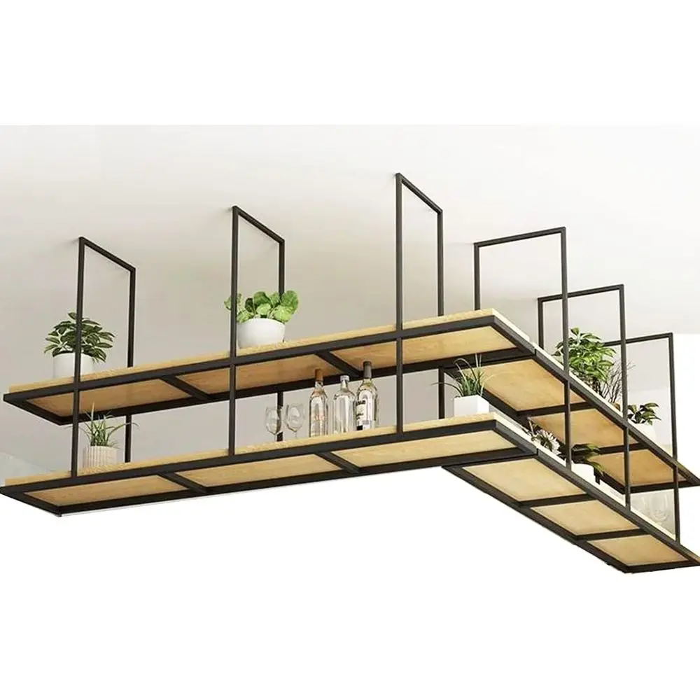 

Solid Wood and Iron 2-Tier Floating Shelf, 90x30x80cm, for Wine, Plants, and Decor Display