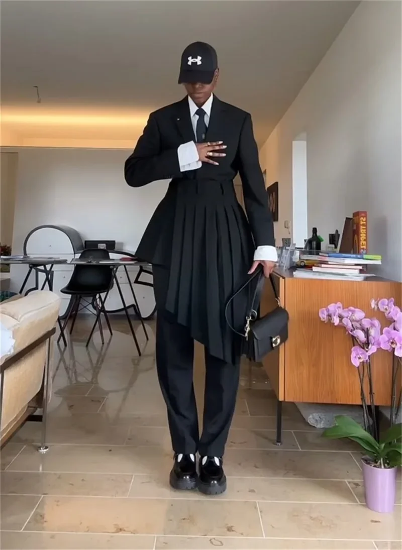 

New fashion 2 Pcs Blazer+Trousers Irregular Hem Temperament Performance outfit Special Occasion Gowns Men's Stage Costume