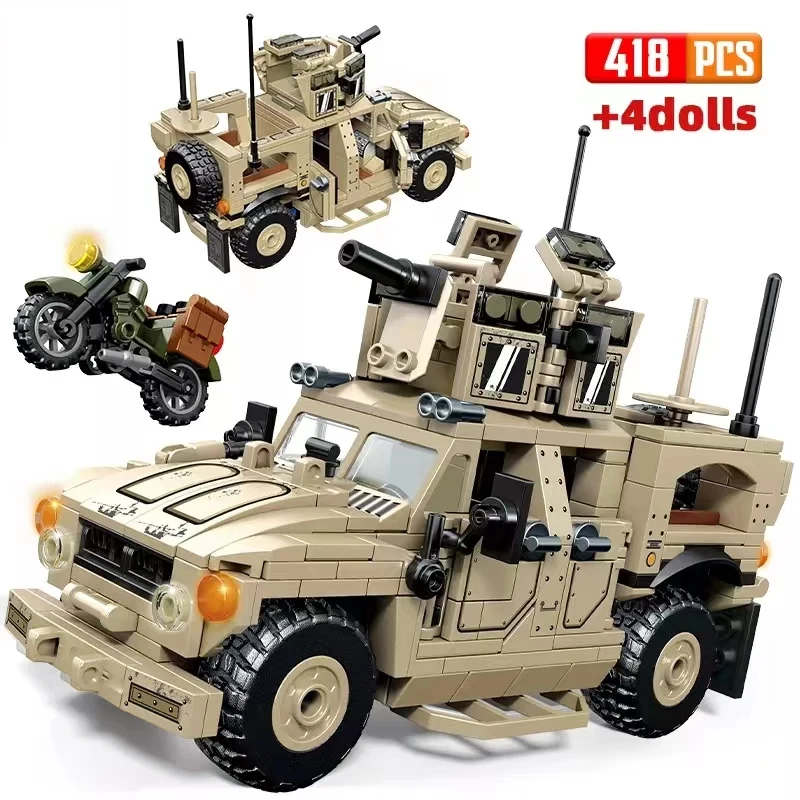 

418 PCS WW2 Military Series US Army Humvee Infantry Building Blocks Weapon Combat Vehicle MOC Model DIY Children Toys Boy Gifts