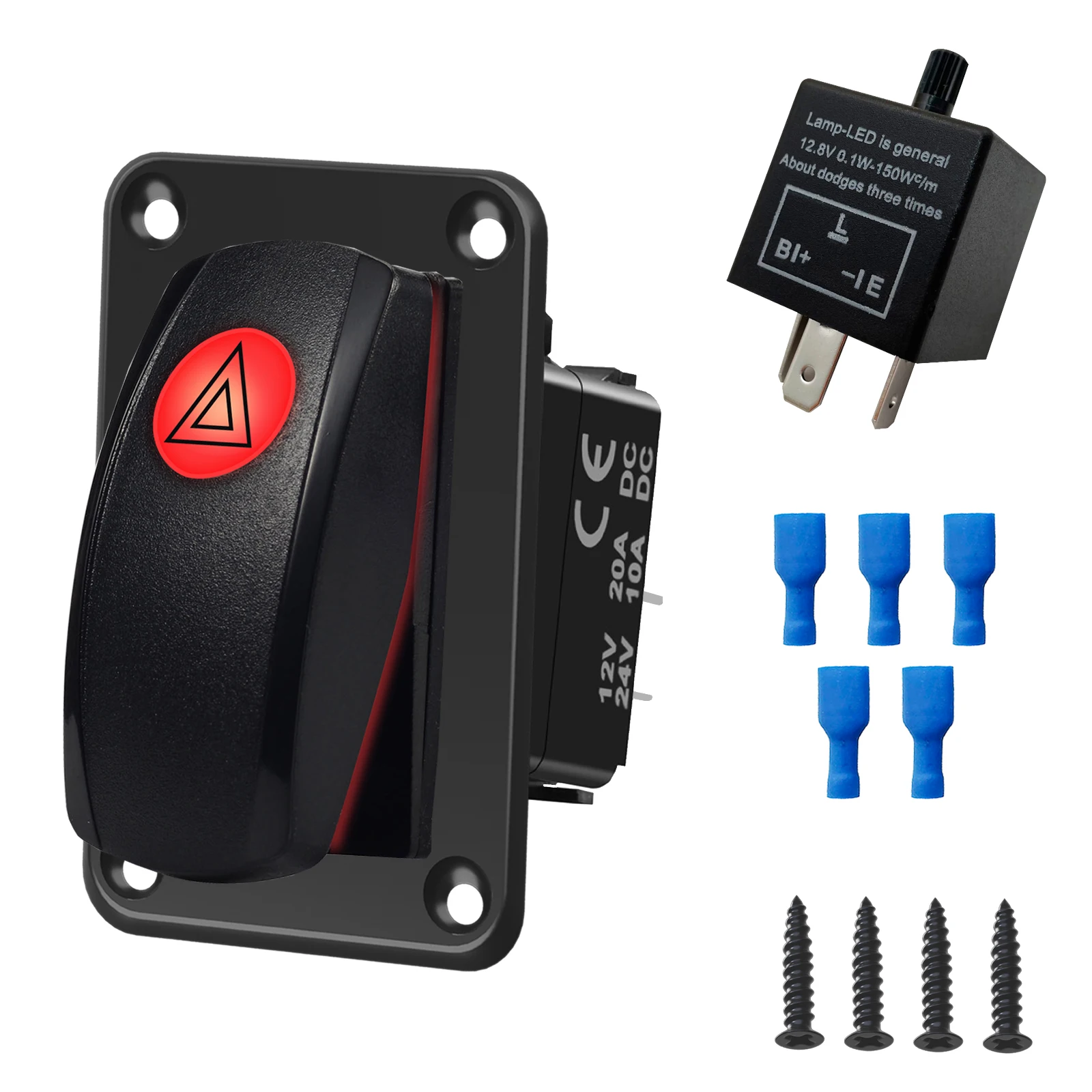 Interruptor de luz de advertencia de peligro de 12V y 24V, balancín de encendido y apagado de 20A, 10A CC para coche, camión, barco, Tractor marino, intermitente de emergencia
