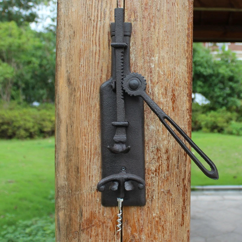 European Vintage Cast Iron Wall Mounted Wine Bottle Opener Home Bar Decor Rustic Beverage Bottle Opening Accessory