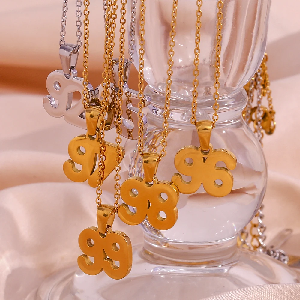 E.B.belle Personalized Special Birth Year Pendant Necklaces Waterproof Lucky Number Stainless Steel Jewelry 18k Gold Plated