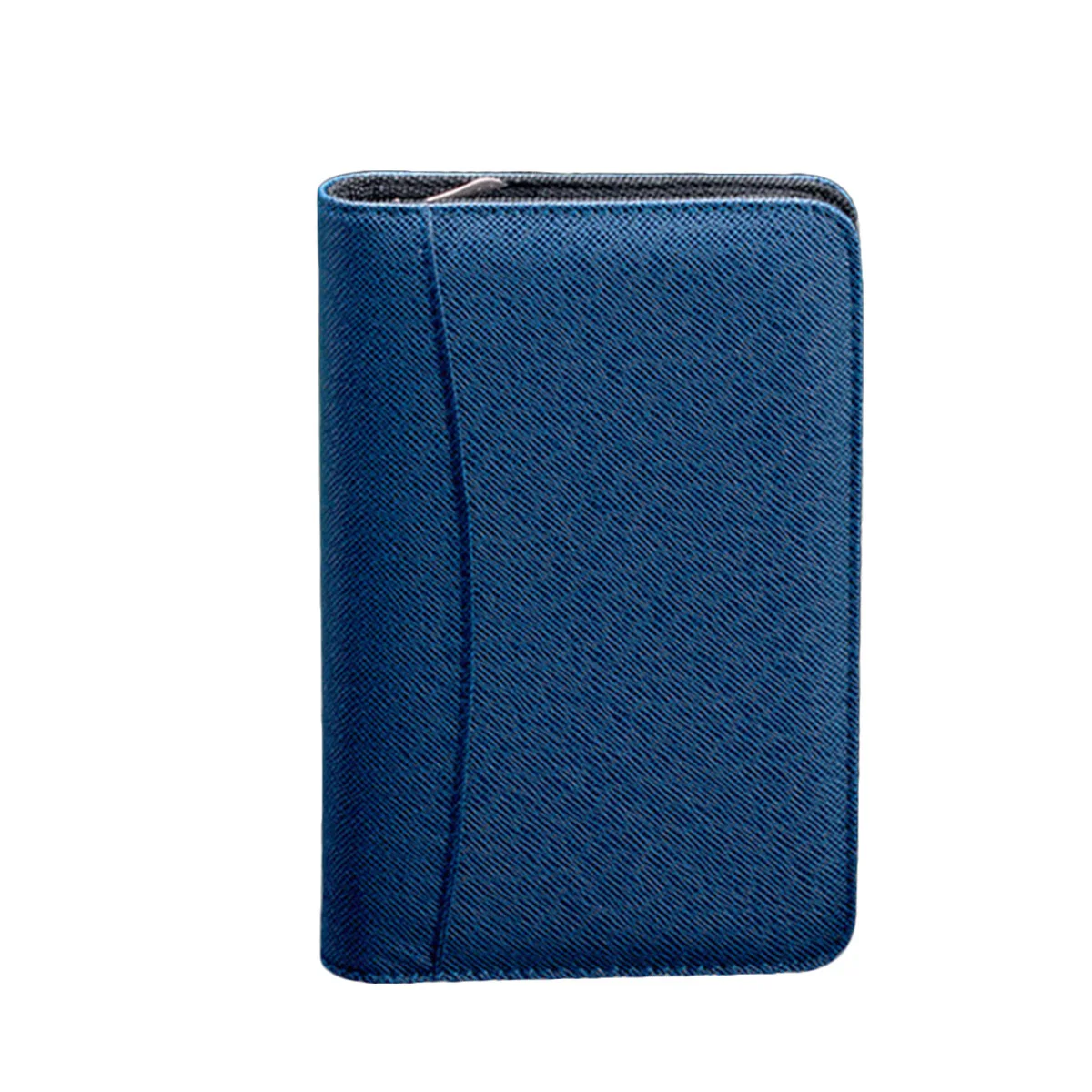 

A6 PU Zipper Notebook Business Notepad Loose Leaf Royal Blue Calculator 6 Ring Binder Card Holder Travel Office