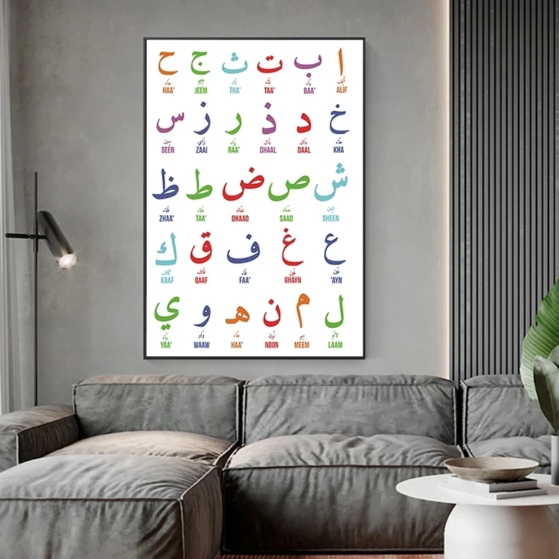 Alphabets Numerals Poster Prints Nursery Kids Room Wall Art Decor Arabic Islamic Wall Art Canvas Painting Arabic Letters