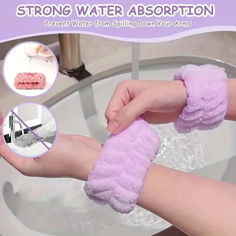 Diadema impermeable de 2 piezas, pulsera para lavado de cara, gemelos para lavado de cara, pulsera absorbente de sudor.