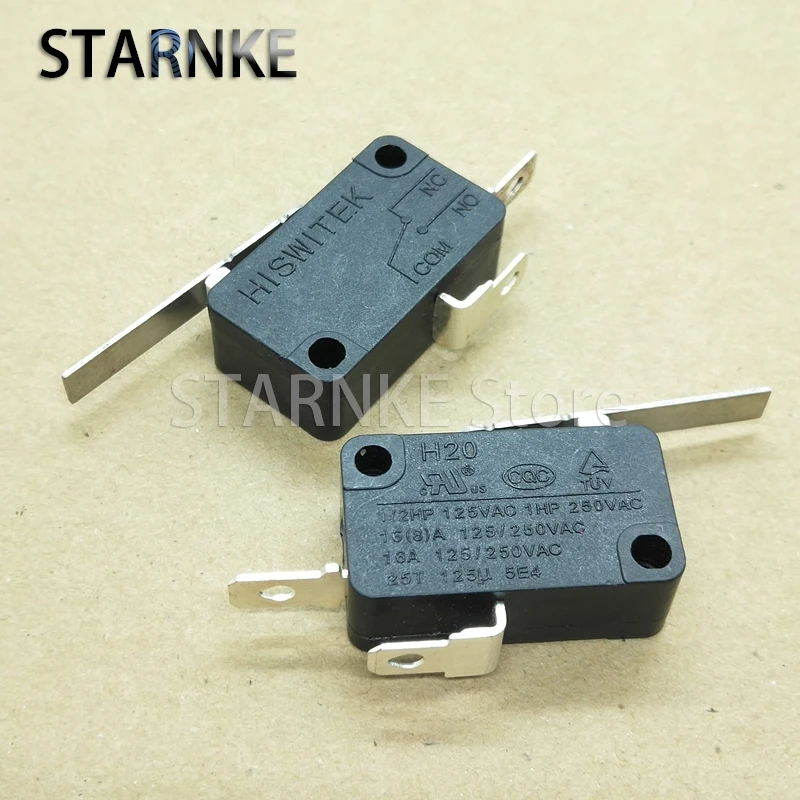 2PCS H20 Light Pressure Micro Switch Normally Open 2Pins Travel Limit Switch 250V 16A With Straight Handle