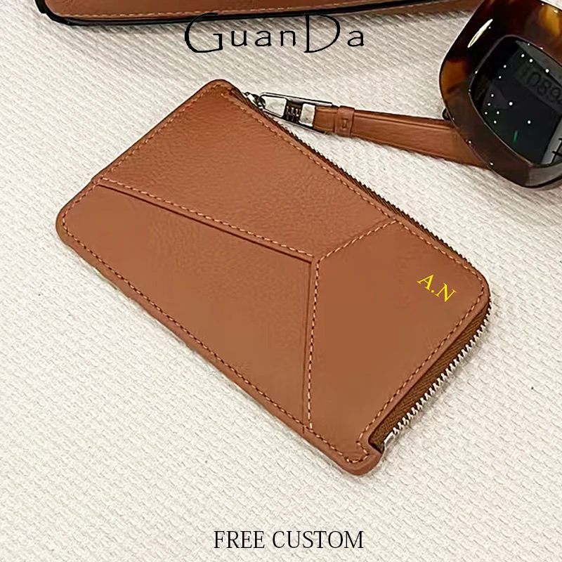 

Custom Name Slim Card Wallet Zipper Luxury Woman Genuine Leather Card Holder Fashion Simple Creative Designer Coin Purse Bags