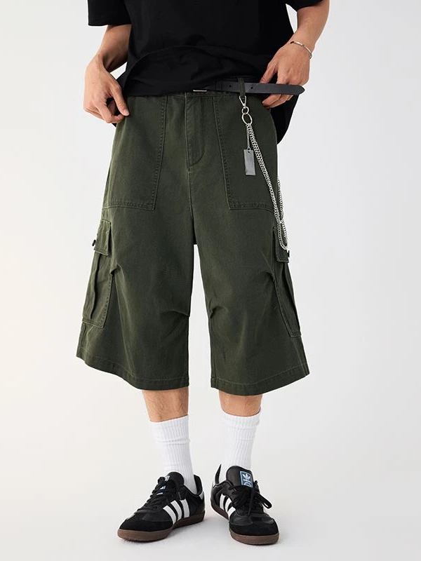 

American Retro Workwear orts Men's Loose Fit Seven-ket Summer Couple's Cotton Casual Pants Vintage Sle Straight Leg