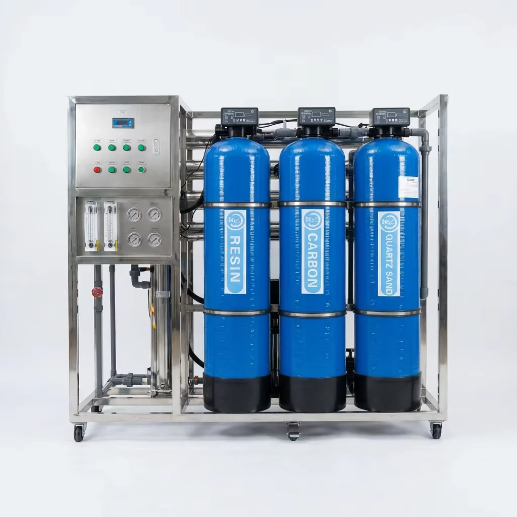 High Quality 1000LPH Reverse Osmosis RO Water Treatment System 3 Tanks Pre-filtration Plant for Industrial Pure Water Filter