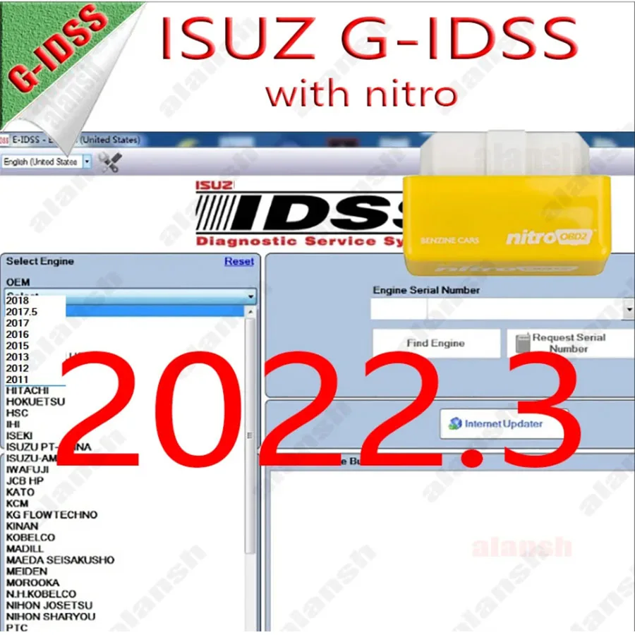 

Диагностический сканер для коммерческих автомобилей Isuzu G-IDSS G IDSS, экскаваторов и грузовиков, версия 2022.3 + NITRO