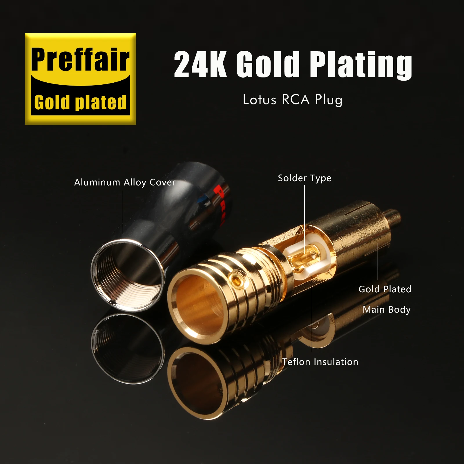 Preffair 4 Pcs R1703 RCA Plug Audio Cable Male Connector Gold plated  for Audio RCA Sockets DIY Signal Cables