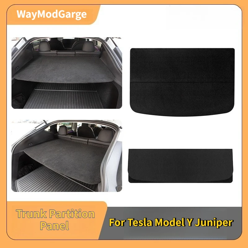 

Trunk Partition Panel for Tesla Model Y Juniper 2025 2026 Rear Trunk Flocking Wooden Board Trunk Cargo Cover Curtain Accessories