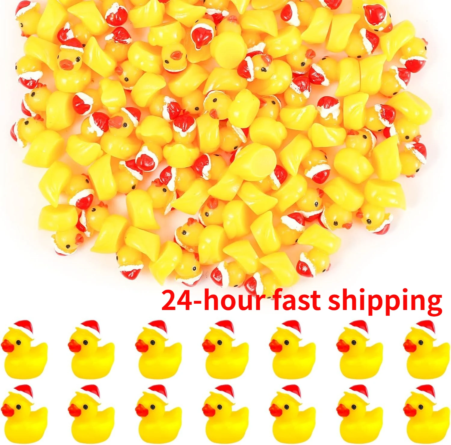 Mini patos de resina navideños, pequeños patos en miniatura con sombrero de Navidad, figuras para manualidades, juego de broma para el hogar, decoración de fiesta para casa de muñecas, 100/50 Uds.