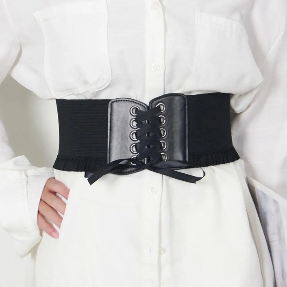 Wide Belt For Women Lace Up Tied Waspie Elastic Fashion Corset Waistband Elastic Belts For Woman