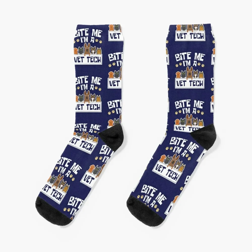 Veterinary Technician Funny Bite Me I'm A Vet Tech Socks crazy anti slip football Man Socks Women's