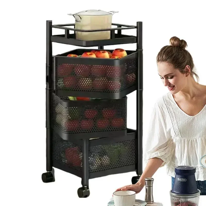 Removable Rotating Kitchen Shelving Multi-floor Home Installation Multi-functional Storage Rack Vegetable Fruit Basket