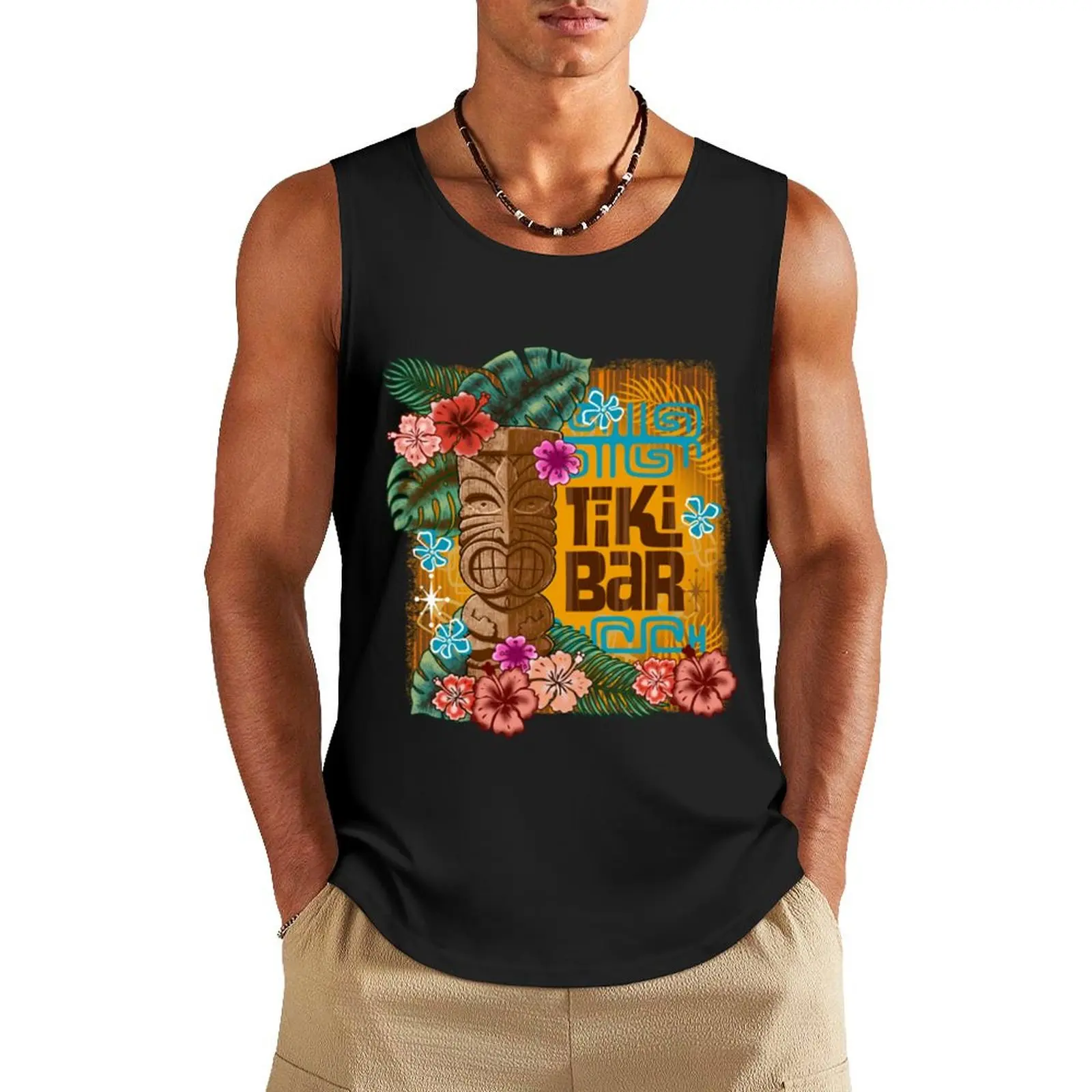 

Tiki Bar Tank Top gym wear men Men's sleeveless gym shirts plain t-shirt