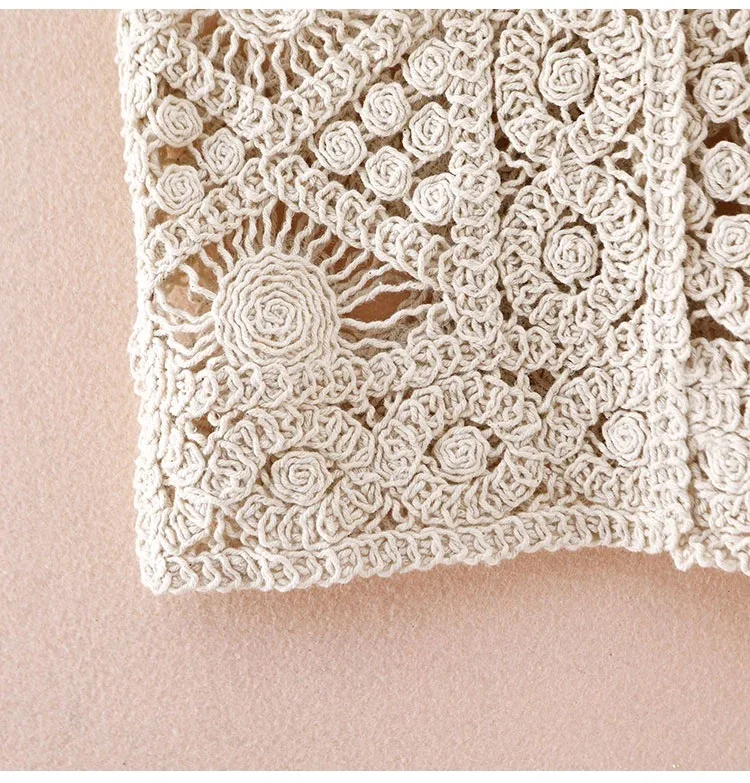 Crochet Knit Tank Top Boho Sheer Open-knit Sleeveless Square Collar Crop Cover Up Women Teengirl Summer Vacation Beach Outfi