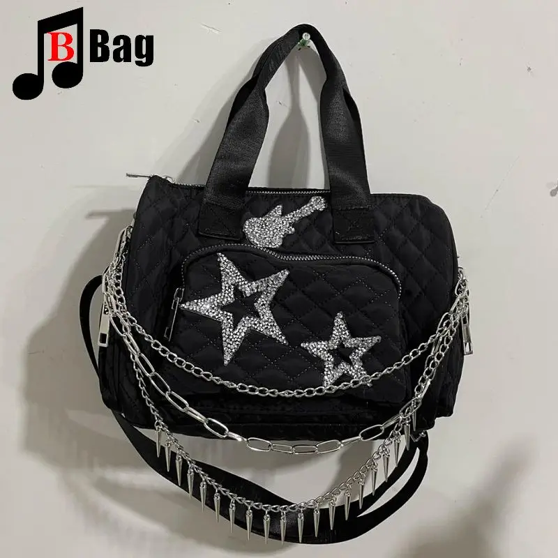 

Goth punk women's fashion handbag casual crossbody bag Oxford Cloth Waterproof All-match Ringer Literature Diamond Shoulder Bag