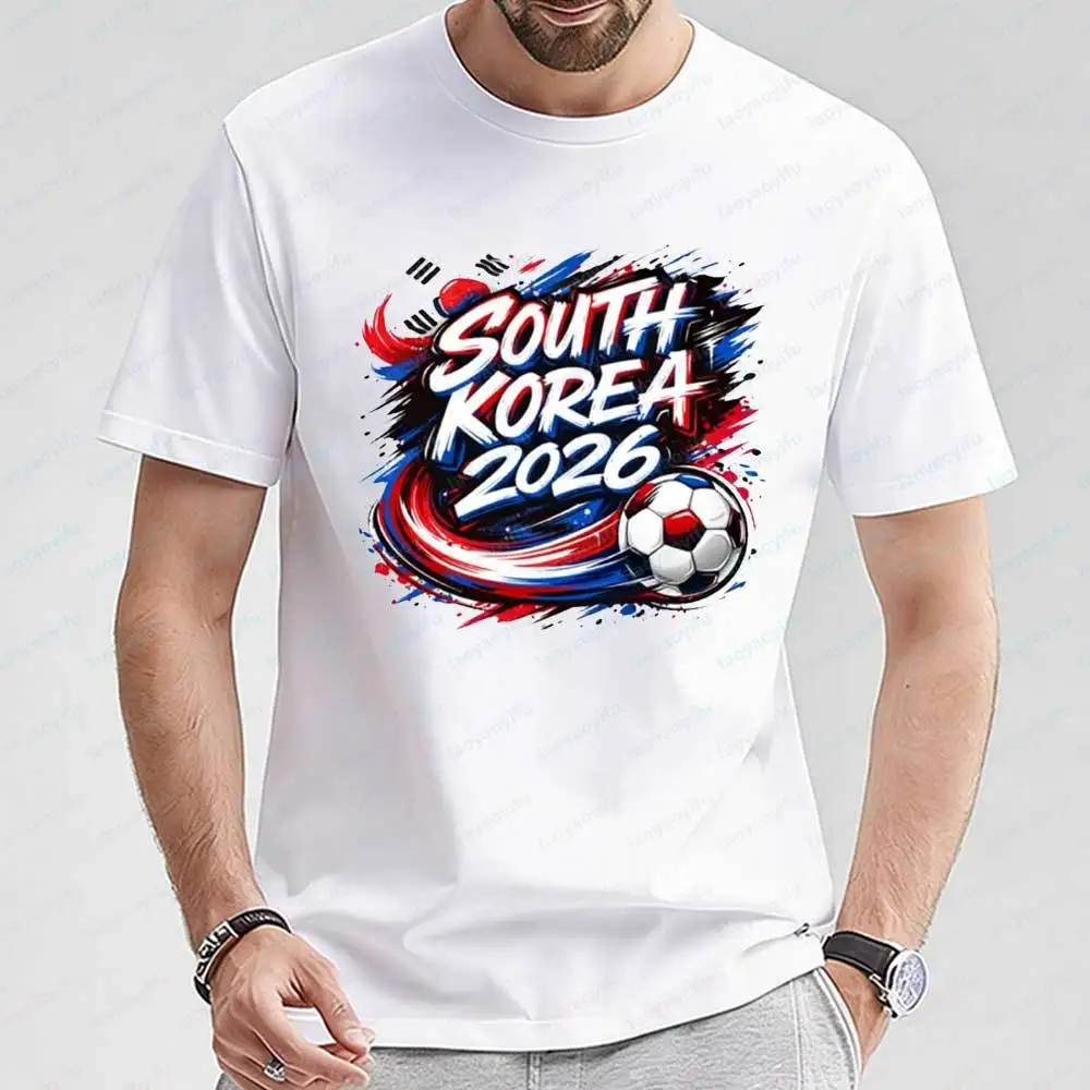 South Korea 2026 Soccer Men's T Shirt Short Sleeve Graphic Tee with National Flag Football Print Casual Sportswear for Men Tops