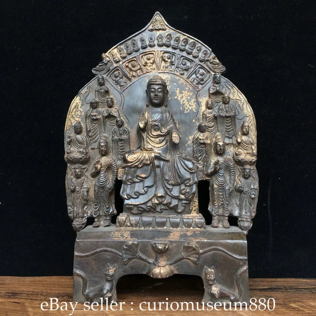 

12.4 inch Northern Wei Buddhist Bronze Sakyamuni Amitabha Sculpture Shrine -