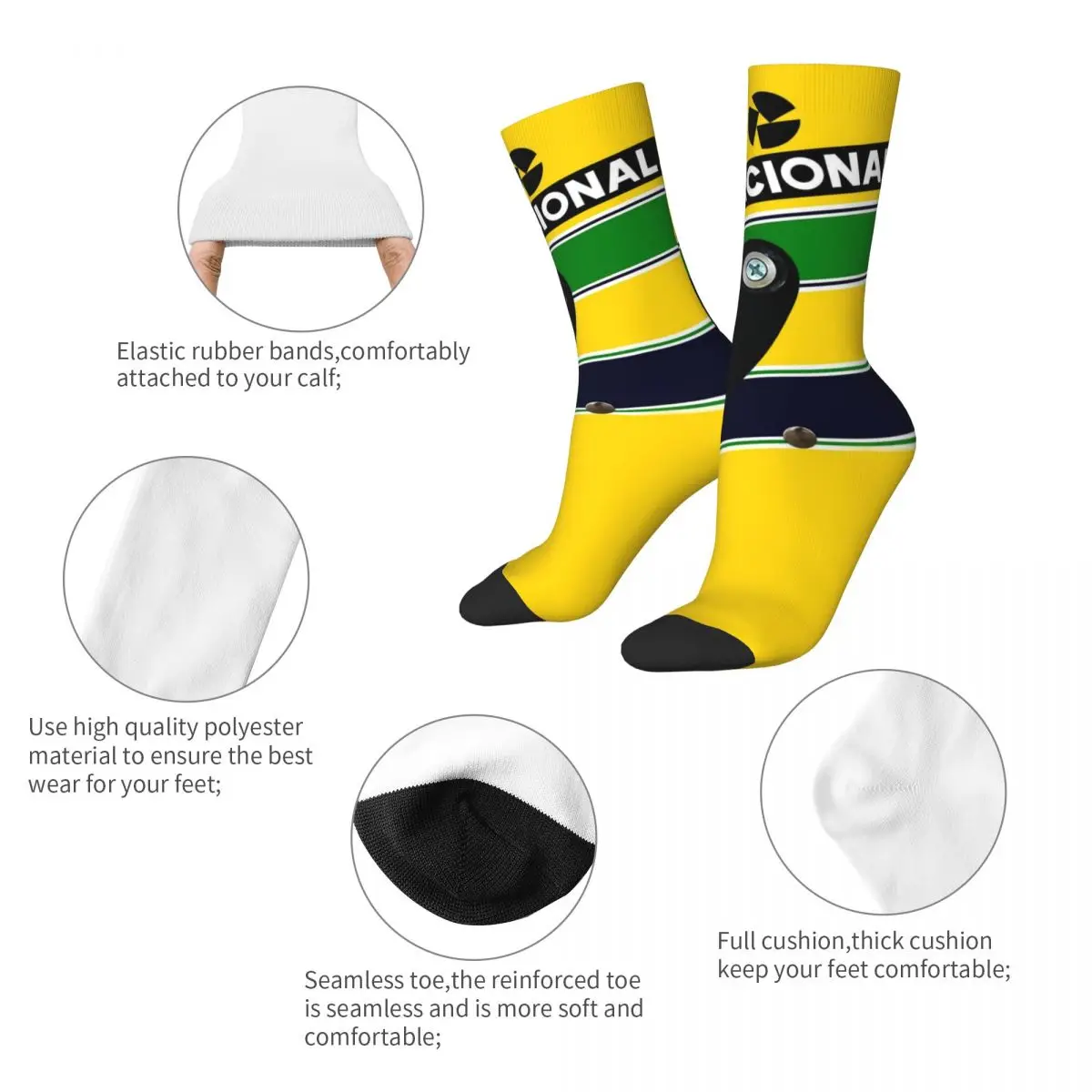 Crazy Design Ayrton Senna Legend Of Racing Theme Design Warm Socks Merch All Season Comfortable Crew Socks Non-slip