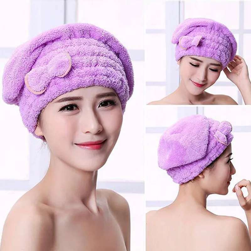 Women Hair Drying Hat Quick-dry Hair Towel Cap Hat Bath Hat Microfiber Solid Towel Cap Super Absorption Turban Hair Dry Cap