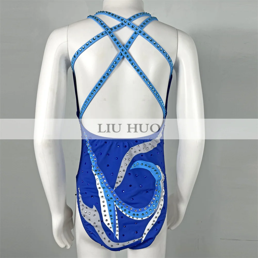 LIUHUO Synchronized Swimming Tights Girls Adult Performance Kids Rhythmic Leotard Children Teens Competition Blue Teens Dance