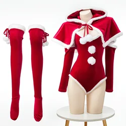 Christmas Bunny Girl Cosplay Costumes Women Sexy Bodysuit With Hooded Cloak stocking Santa Claus Uniform Christmas Nightdress