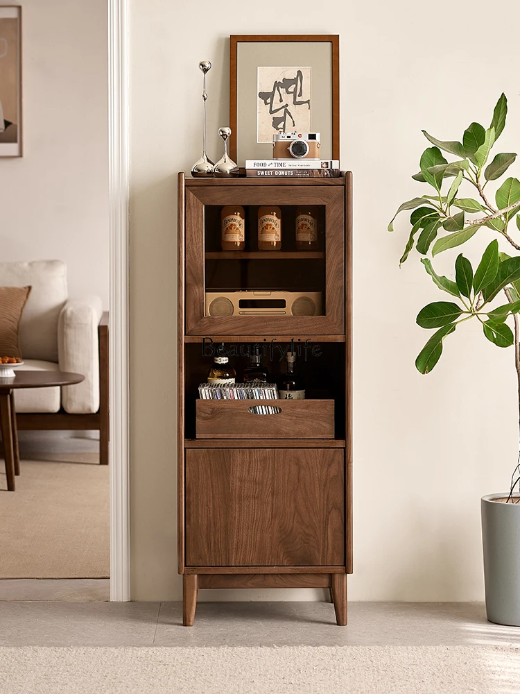 

North American black walnut wine cabinet Nordic simple solid wood home display locker