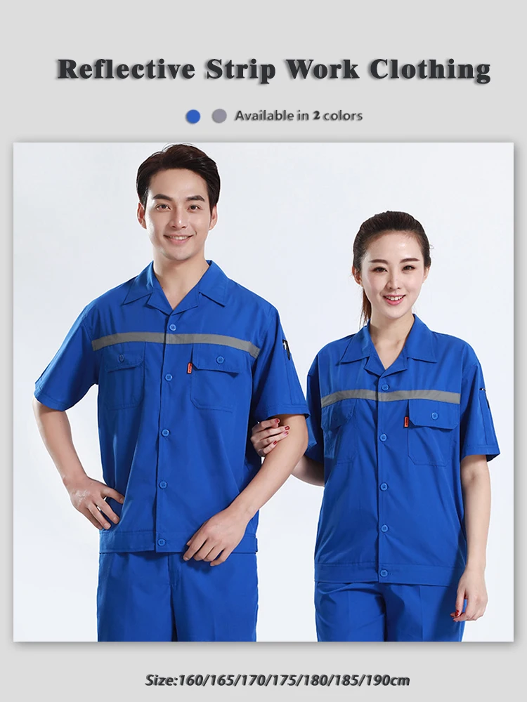 

Summer Short Sleeve Work Jumpsuit High Visibility Reflective Safety Uniform for Construction and Logistics Stain Resistant Shirt