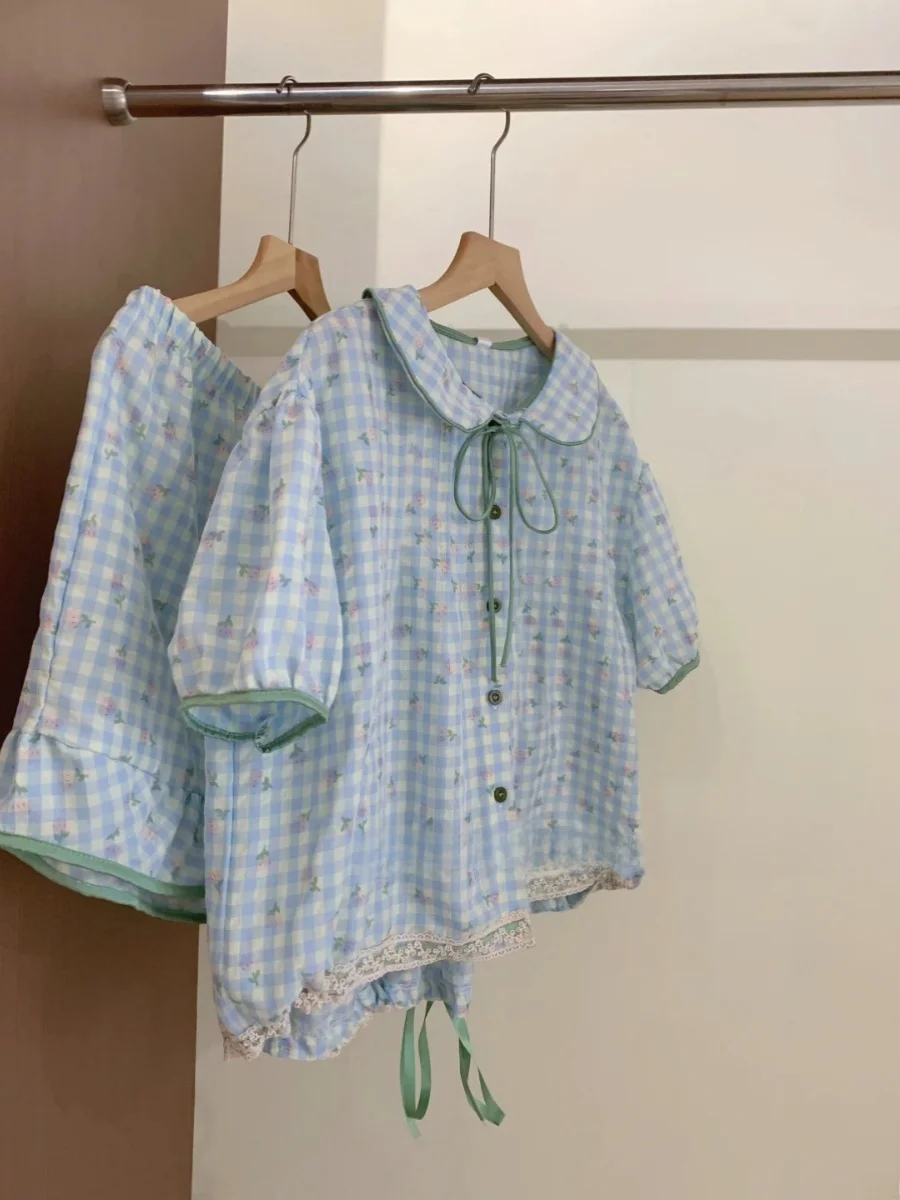 

Летняя ночная рубашка с кукольным воротником и цветочным принтом, женская ночная рубашка с милой кружевной отделкой, повседневная домашняя одежда, которую можно носить на улице ort Sve Co...