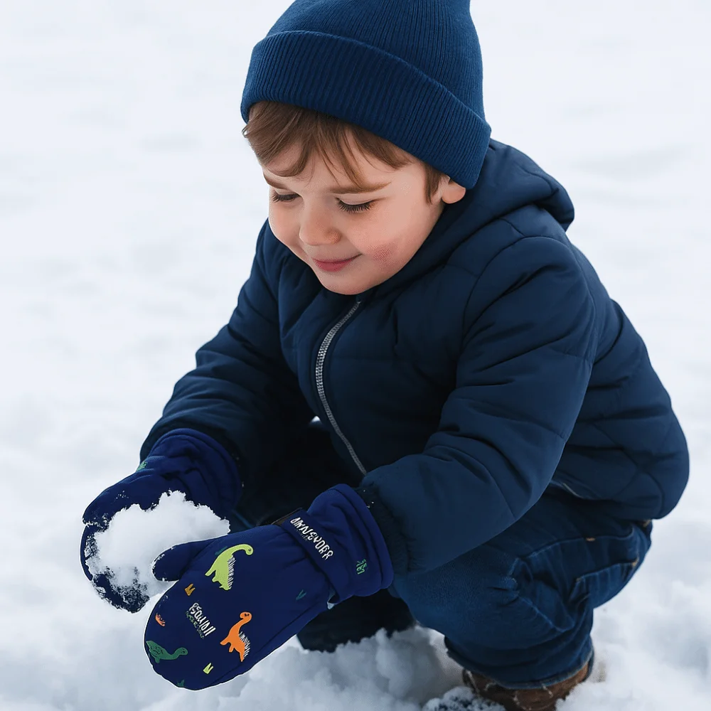 

Cartoon Dinosaur Ski Gloves Windproof Waterproof Velvet Warm Gloves Thickened Lining Thermal Snow Gloves For Boy Girl Children