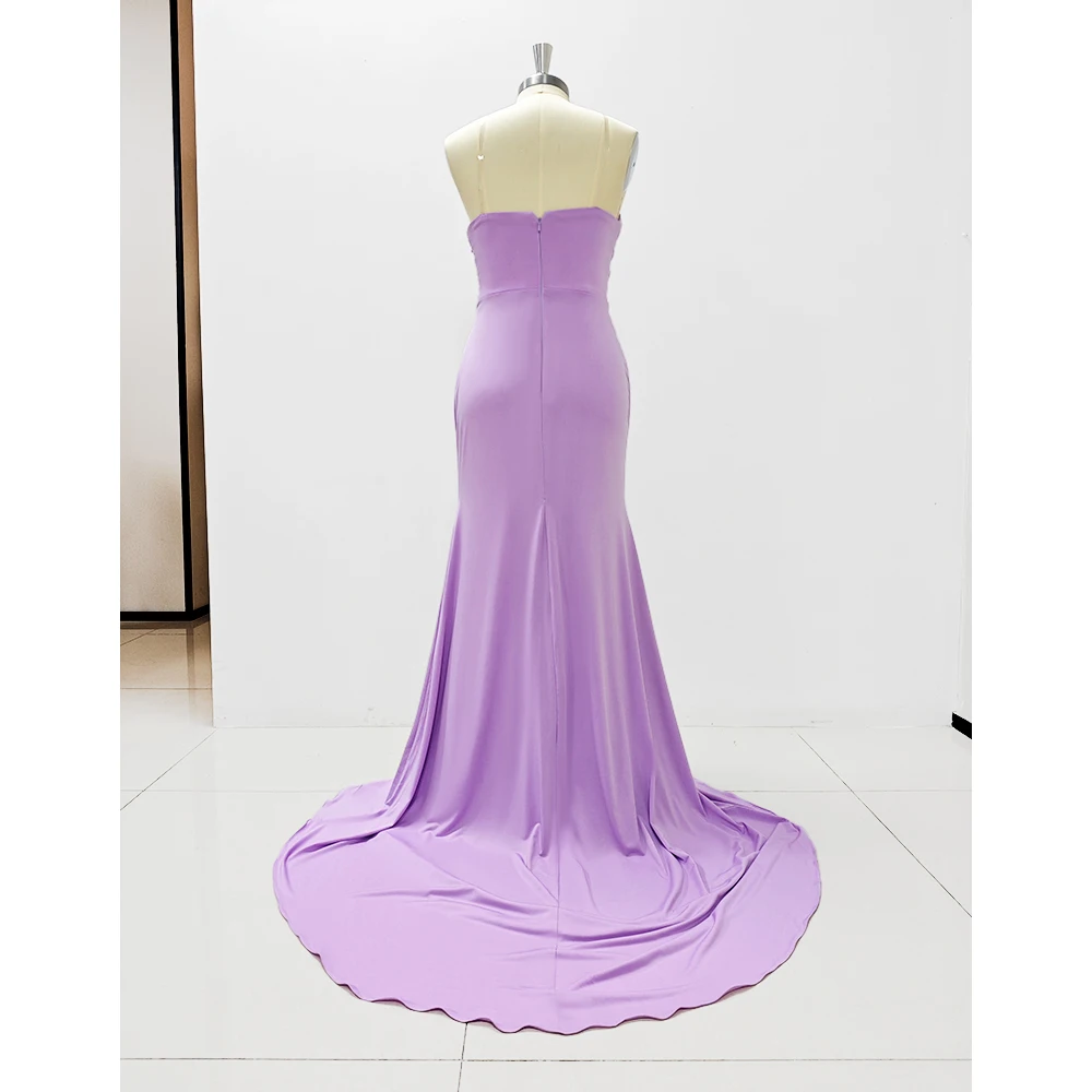 Vestido de noche sin mangas sin tirantes color lavanda con lentejuelas y cuentas elegante hasta el suelo vestidos de sirena con abertura lateral vestido de fiesta de graduación