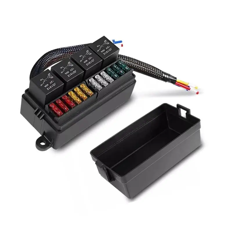 

31BC 4 Pin/5 Pin Heavy Duty 12-24V 4 Relays 12 Fuses Block Dustproof ABS Housing For Automotive Vehicle Circuit