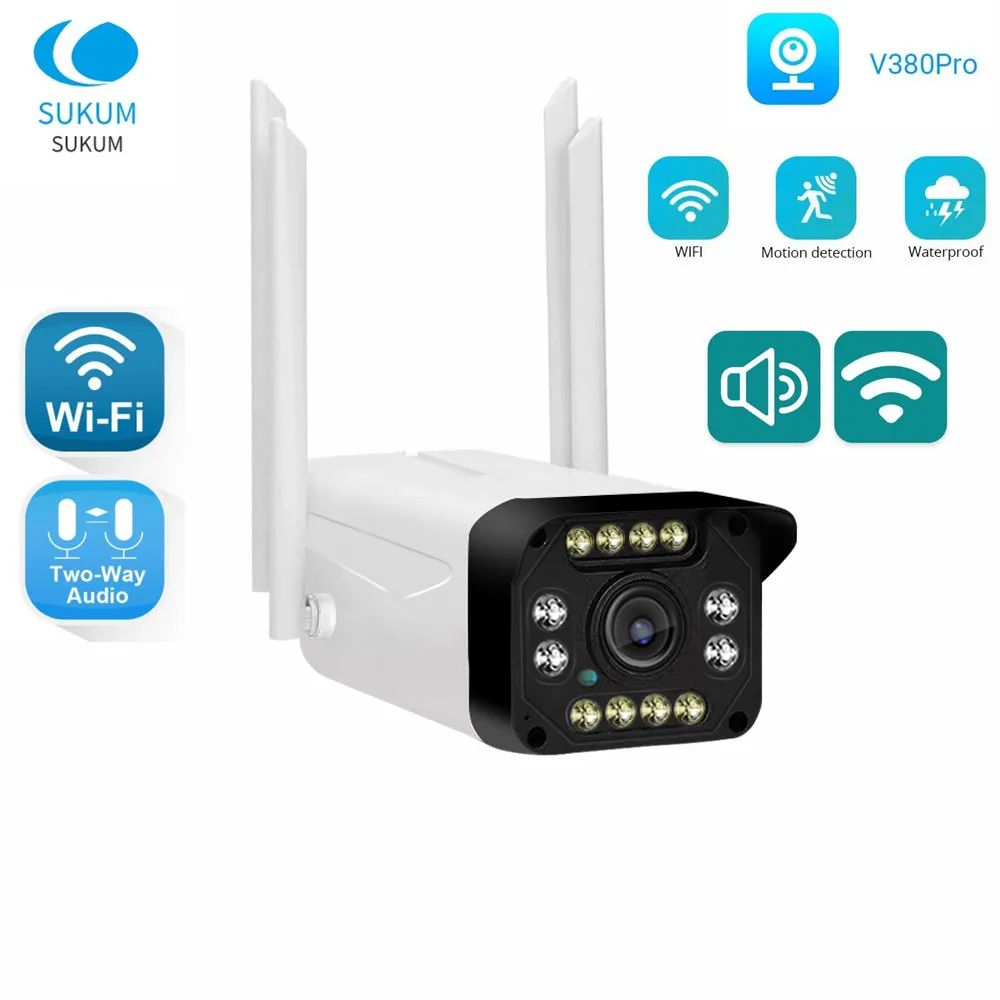 

5MP Outdoor WIFI Camera V380 Pro APP Two Ways AUDIO Waterproof Wireless Bullet IP Camera Full Color Night Vision