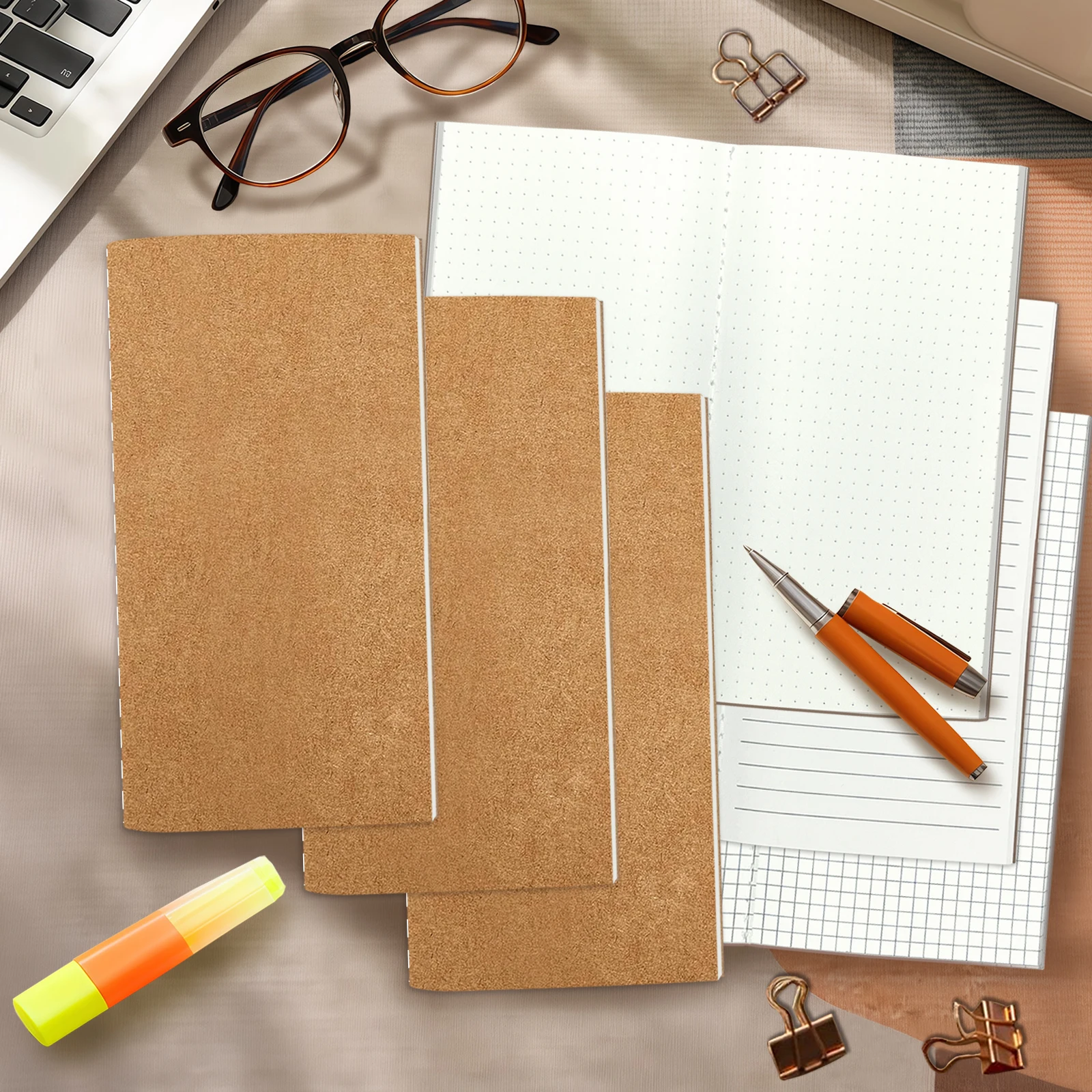 Recambios de Papel para Cuaderno A6, Paquete de 3, Papel de Recambio con Páginas Rayadas, Punteadas y Cuadrículadas para Diario de Viaje y Bullet Journal