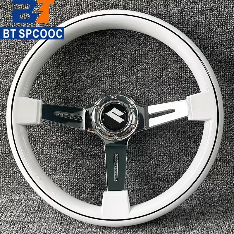 SPCOOC JDM White Classic Steering Wheel With Black Line ABS Sports Car Steering Wheel 14inch 350mm Electroplating For SUZUKI