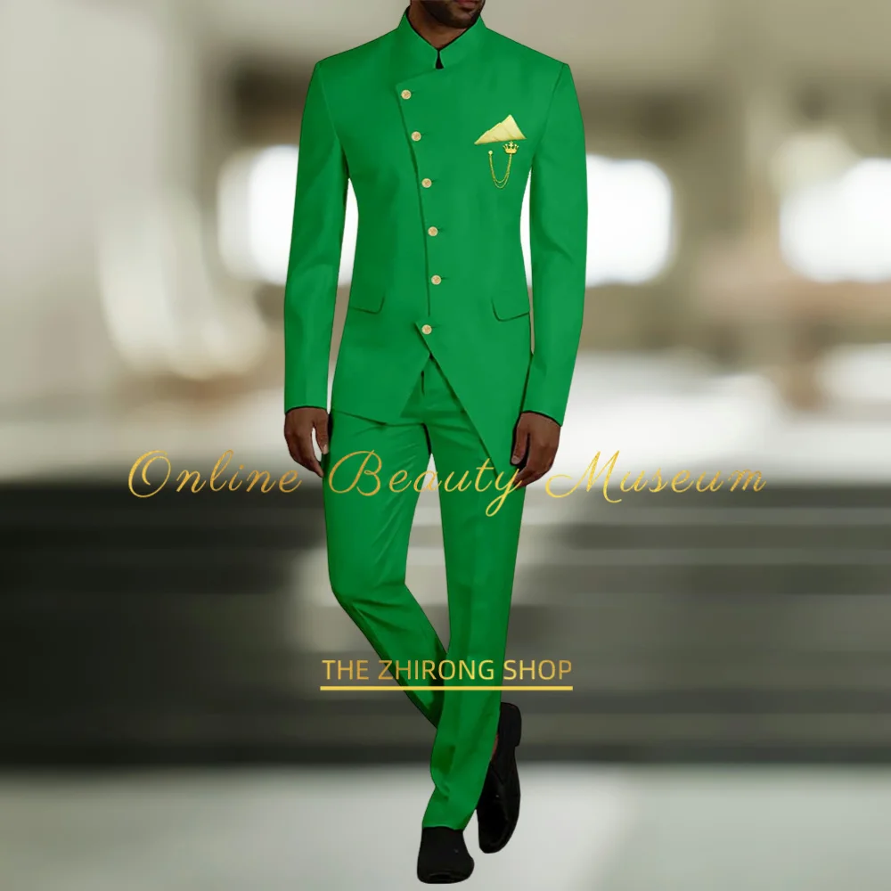 

African 2-Piece Suit for Men Single-Breasted Jacket and Pants Set Dashiki Clothes for Wedding Banquet Easter Party custom tuxedo