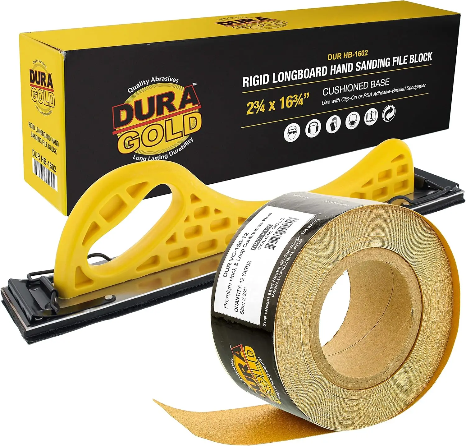 Bloco de Lixamento Longboard com Suporte de Velcro, Almofada PSA e Rolo de Grão 150, 2-3/4 polegadas de largura, 12 Jardas