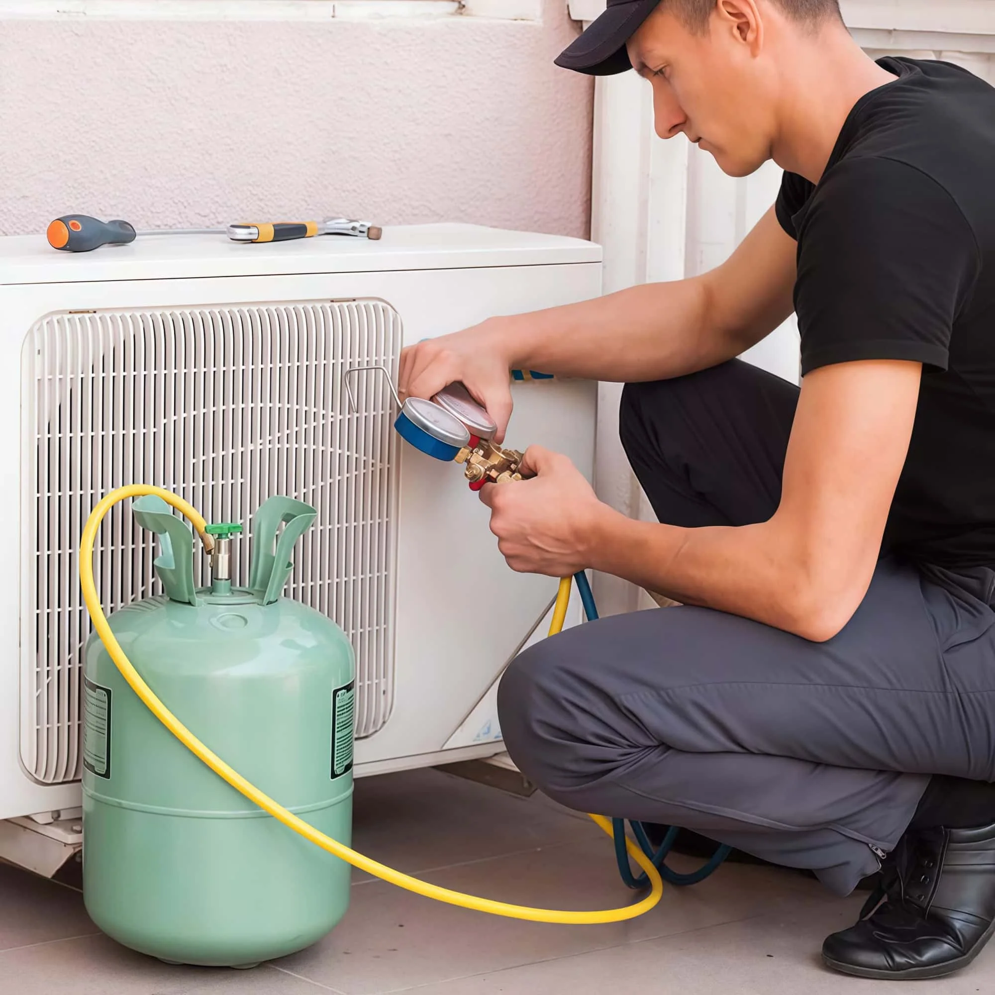 Automotive Air Conditioning Repair with Fluoride Kit, Three Hoses and Quick Removal Metal Valve and Storage Case