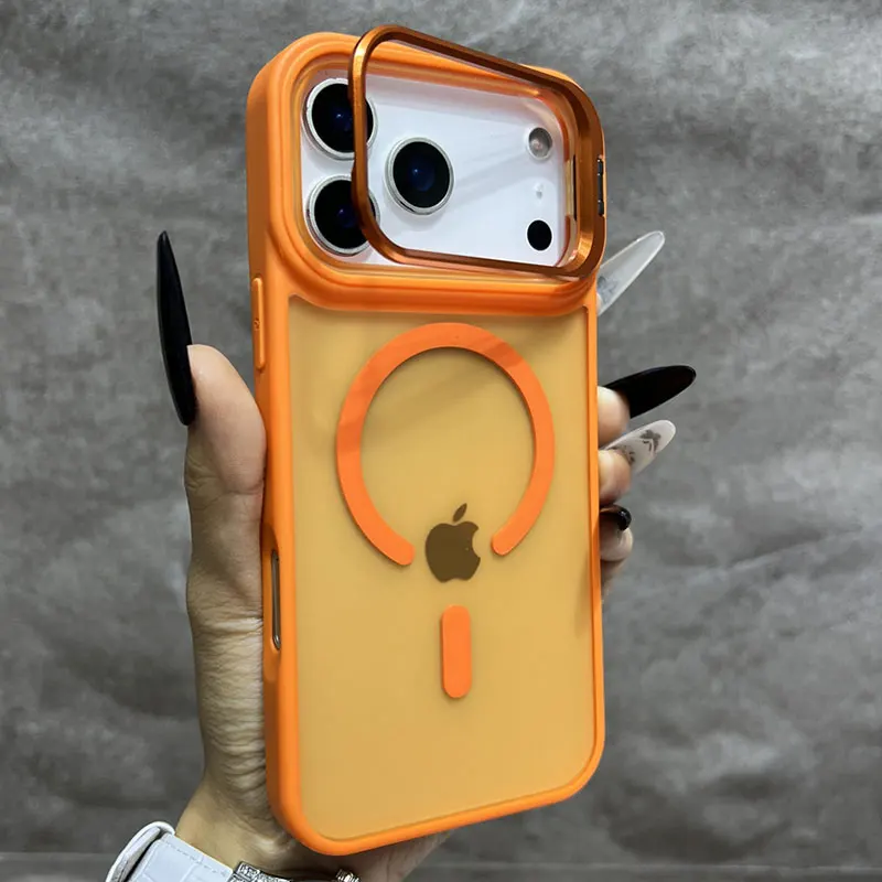 

Metal Lens Stand Magnetic For Magsafe Case For iPhone 17 16 15 14 13 12 11 Pro Max Mini Plus Air Matte Translucent Back Cover