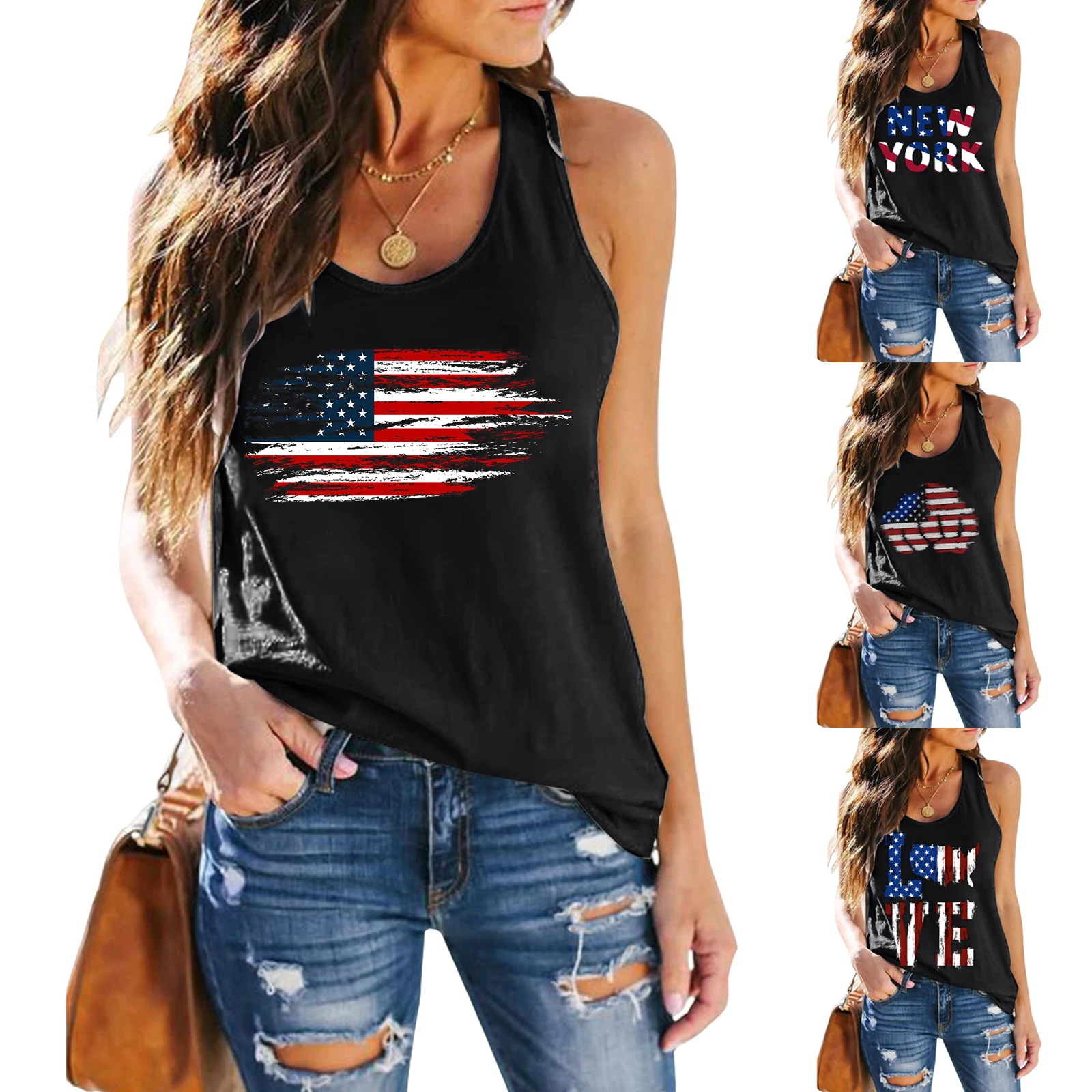 Summer Tank Top For Women Freedom American Flag Notched Neck Shirts Women Usa Stars Stripes Patriotic Graphic Tee 4th Of July