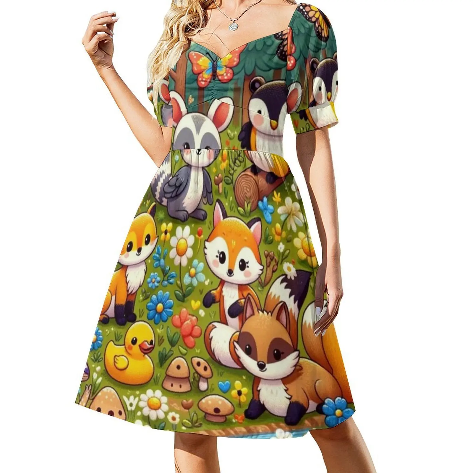 مخلوقات لطيفة من الغابة، حيوانات لطيفة مستوحاة من فستان بوهو أنيق أنيق لحفلات الزفاف على الشاطئ، مخلوقات لطيفة من #2