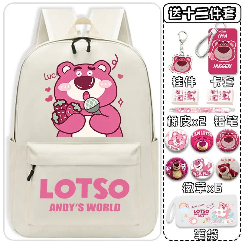 Sanrio New Strawberry Bear Schoolbag Men's and Women's Large Capacity Simple Lightweight Backpack Student Backpack Durable