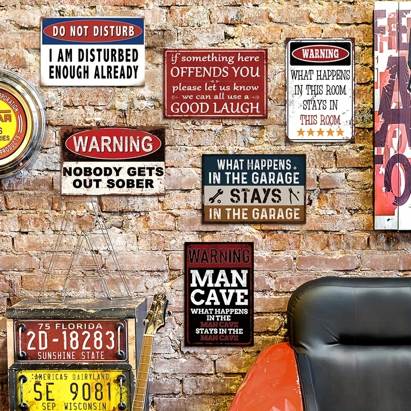 6pcs Humorous Quotes Metal Tin Sign] Wall Art - Gentleman Sarcastic Quotes Decor, Suitable for Man Cave, Home Office, Bar, Pub,