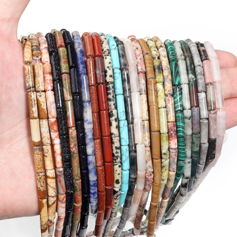 Natural Tube Stone Beads Column Agates Quartz Turquoise Tiger Eye Aventurine Charms Stone Bead for Jewelry Making DIY Bracelet