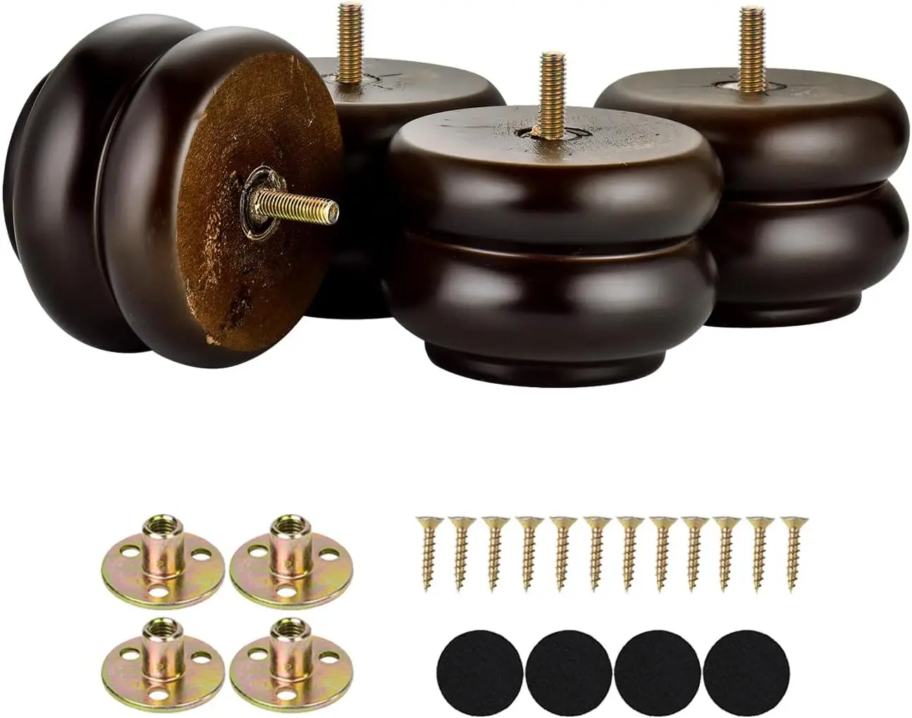 

3 Inch Round Furniture Legs Set of 4, Chunky Bun Feet for Sofa Replacement with M8 Bolt, Mid Century Style