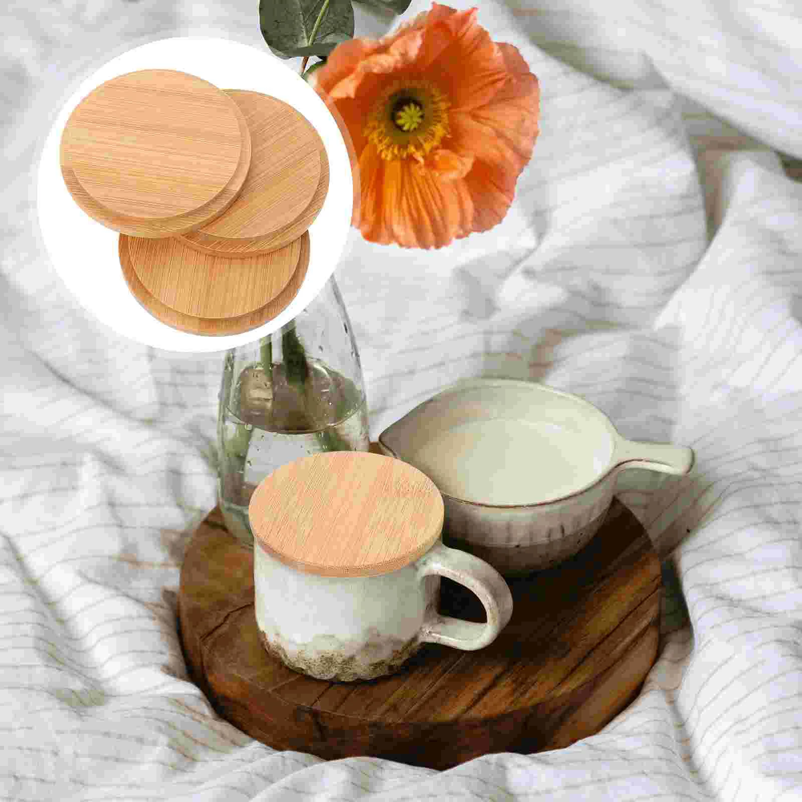 

3 Pcs Water Cup Bamboo Lid Covers Mug for Home Wooden Heat Preservation Household