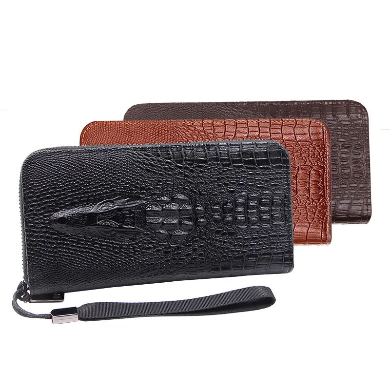 

Elegant men's designer handbag niche fashion crocodile pattern zipper classic and versatile large capacity simple wallet